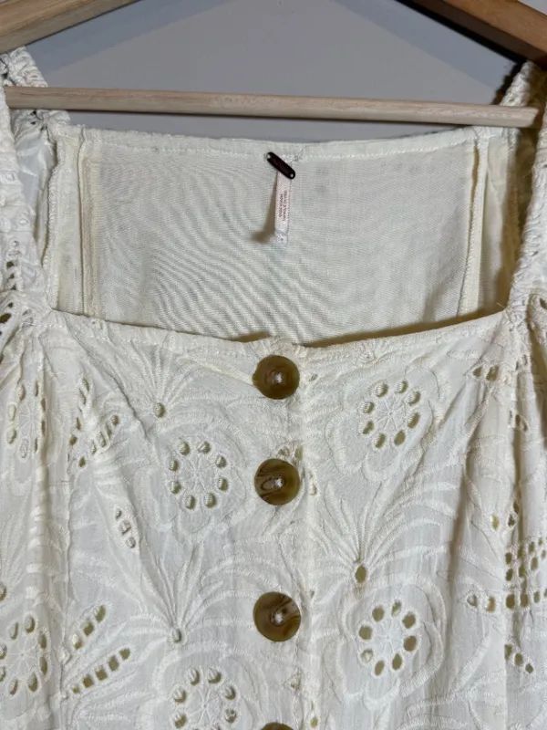 Free People Daniella Eyelet Mini Dress Women's 2 Ivory Puff Sleeve Boho Cotton - Image 9