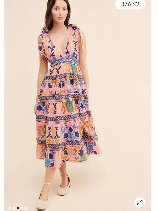 Farm Rio Seashell Tapestry Sleeveless Pink Floral Tie-Shoulder Maxi Dress - Image 4