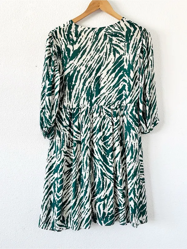 BA&SH Zebra Print Green Cream V-Neck Flowy Boho Mini Dress - Image 9