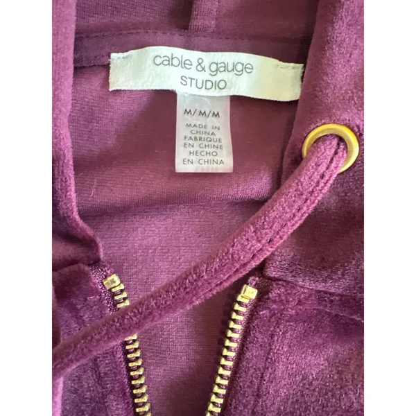 Cable & Gauge Studio Purple Velour Tracksuit Set Zip Hoodie Joggers Womens Med - Image 3
