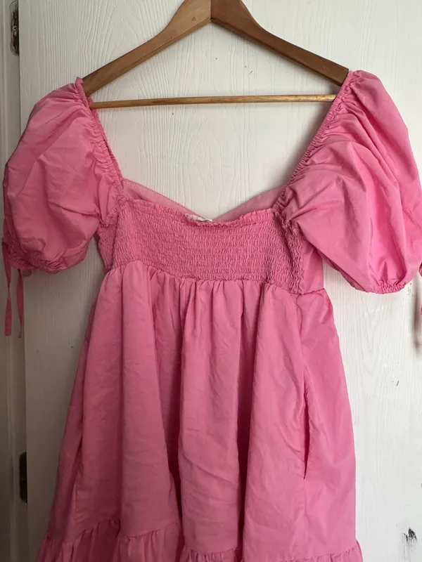 Pink Puff Sleeve Dress Size M - Image 2