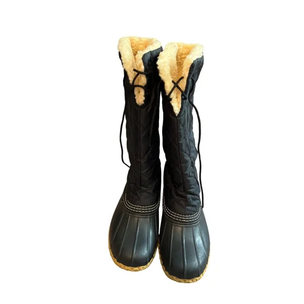 LL Bean Womens Quilted Tall Duck Boots Black Faux Shearling Lined Size 7 M - Image 3