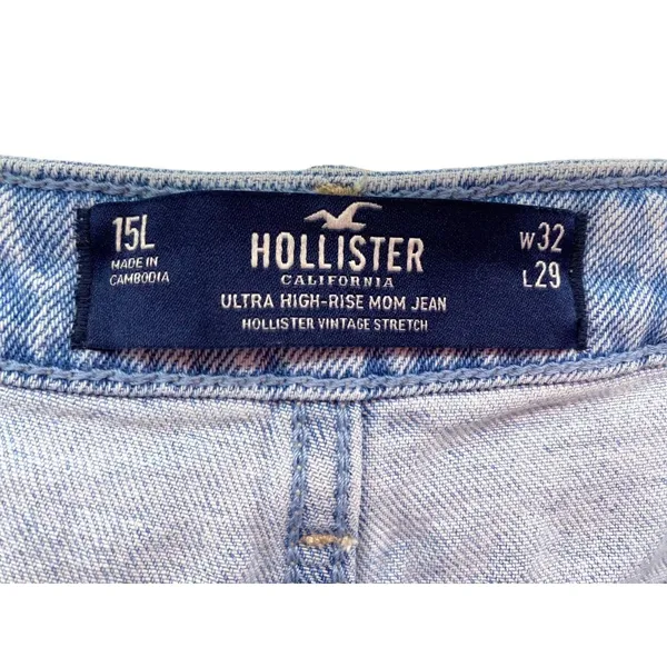 Hollister Jeans Womens 15L Ultra High Rise Mom Stretch‎ distressed Denim 32x29 - Image 7