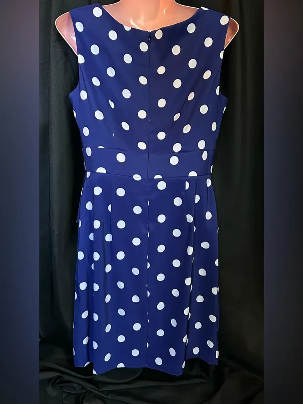 Connected Apparel Women’s Blue & White Polka Dot Sleeveless Fit & Flare Dress 6 - Image 2