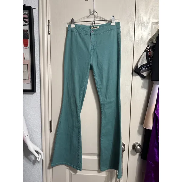 Rock & Roll Teal Bellbottom Bargain Button Flare Jeans Boho Western Cowgirl - Image 2