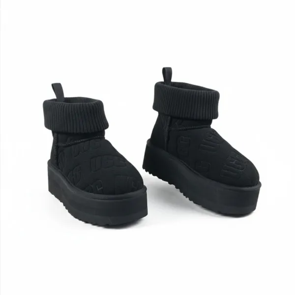 UGG Classic Mini Platform Felted Sheepskin Boots Sz 7 Black Cozy Y2K City Girl - Image 2