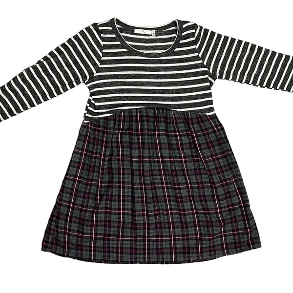 Andrée by Unit (M) Striped Plaid Pocket Elbow Patch Pocketed Swing Dress - Image 11