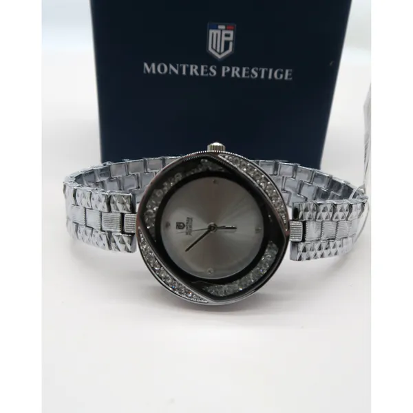 Montres Prestige MPW-0222 Silver Tone Crystal Swirl Bezel Dress Watch New - Image 4
