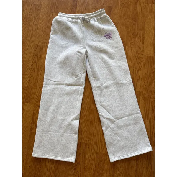 White Fox With Love For You Wide Leg Sweatpants Grey Marle Size Medium - Image 2