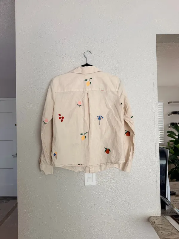 Sézane x Pangea Tomboy Shirt Fruit Floral Embroidered Ecru Linen Button down - Image 18
