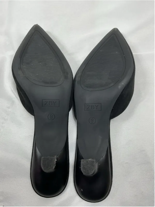 Womans Excellent Coutgo Slip On Mules 9 Black Pointed Toe Kitten Heel - Image 6