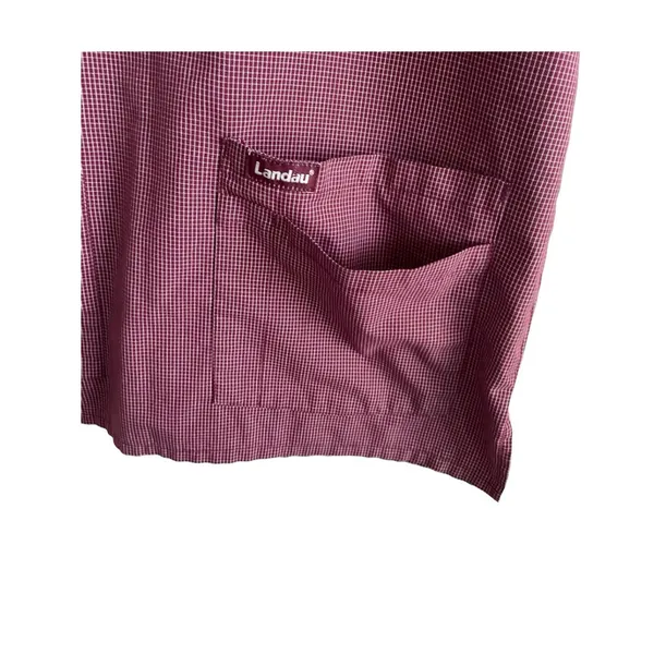 Landau Womens Scrub Top M Burgundy Check V-Neck 2 Pocket Medical Uniform Nurse‎ - Image 6