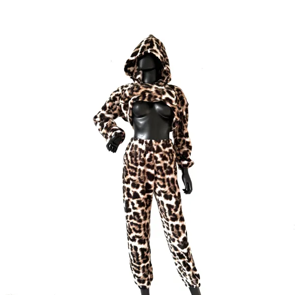 Microfiber Leopard Pajama Set Hoodie Joggers Loungewear Sleepwear Animal Primt - Image 6