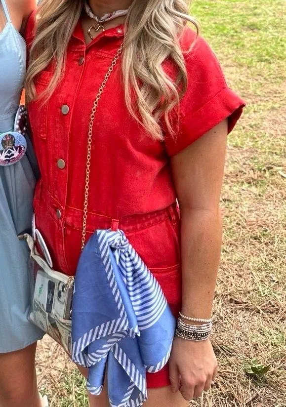 Red Jean romper  - Image 2