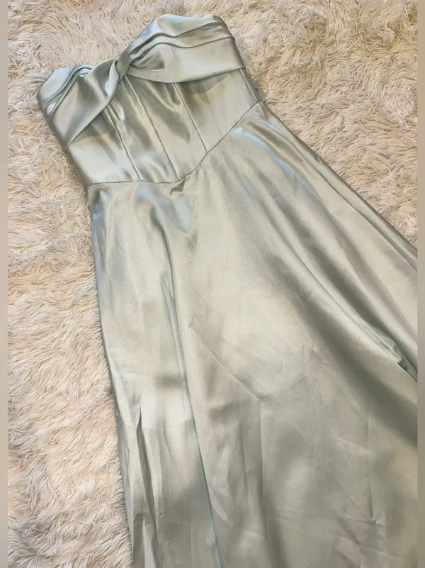 NEW Alfred Sung Bow Strapless twist cuff neck gown mint green D888 sz 6 - Image 6