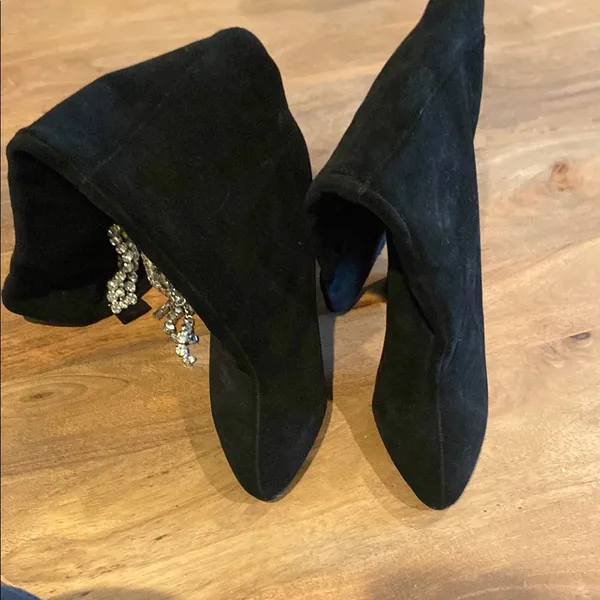 Raye Black Heeled Boots with Crystal Embellished Heel - Image 2