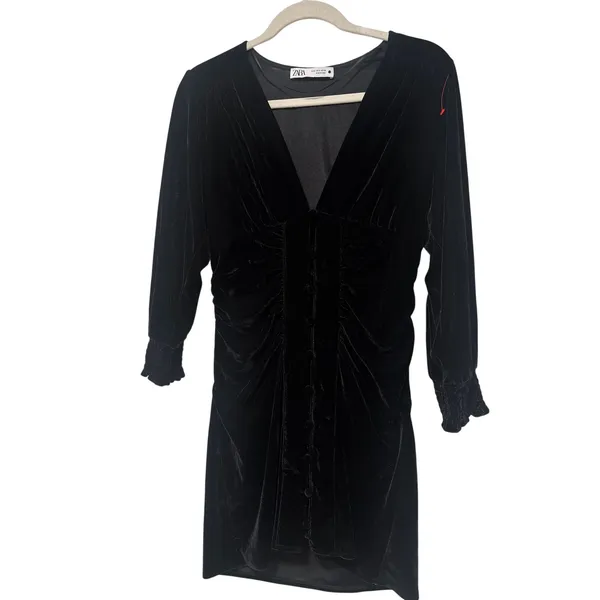 Zara Black Velvet Long Sleeve Dress Size S - Image 2