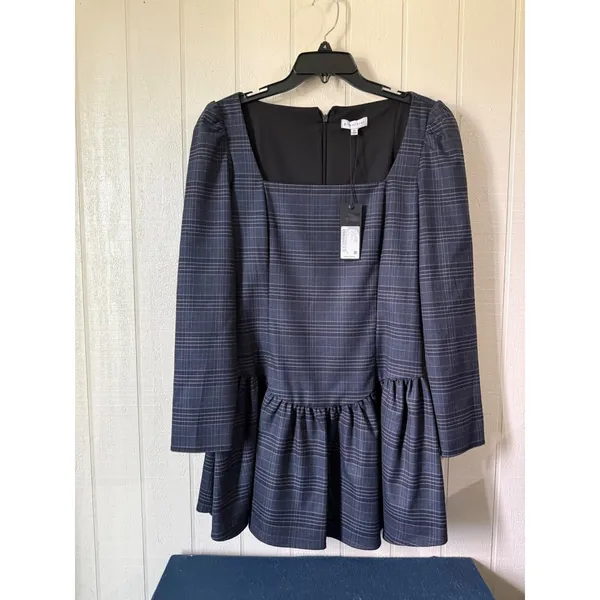Gianni Bini Kendall Blue Plaid Square Neck Drop Waist Mini Dress NWT Size 10 - Image 3
