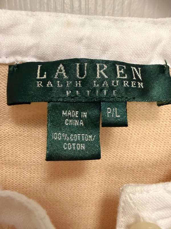 Lauren‎ Ralph Lauren Beige Cotton Cardigan Button Front Lightweight Sweater M - Image 4