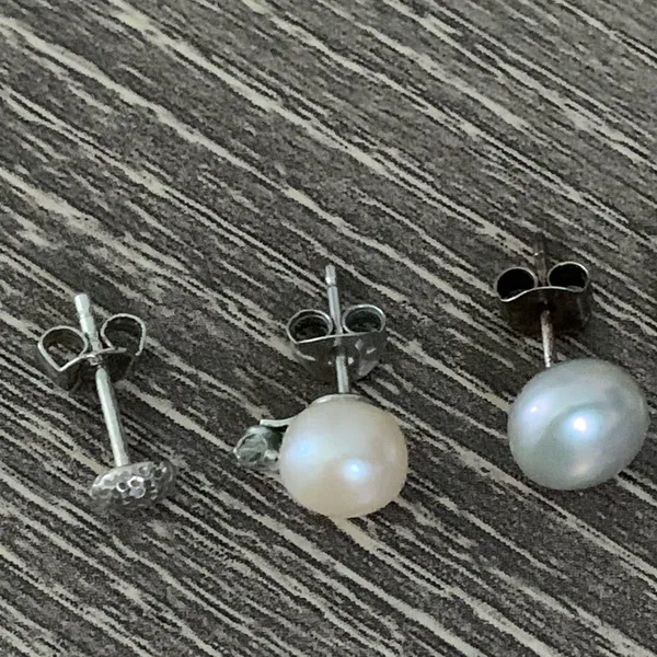 925 Sterling Cultured Pearl Single Stud Set Gorjana Carmel Hammered Gray Cream - Image 7