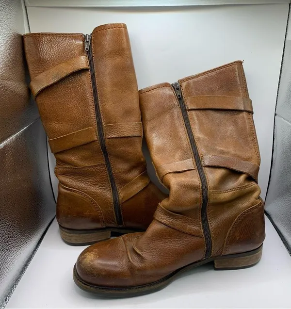 Kickers Women's Leather Brown Ankle Boots Zip-Up with Buckles Size 40 EU US 9.5 - Image 6