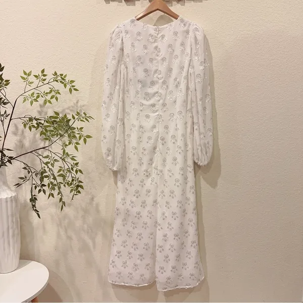 Elliatt Tamsin Sequins Long Sleeve Midi Dress Ivory Small Bridal Wedding Guest - Image 7