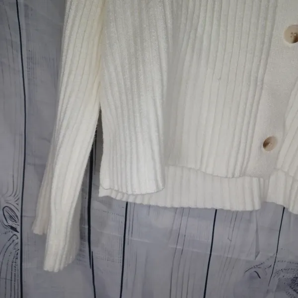 Sincerely Jules Off White Ribbed Knit Boho Cozy Chic Button Front Cardigan NWT - Image 6