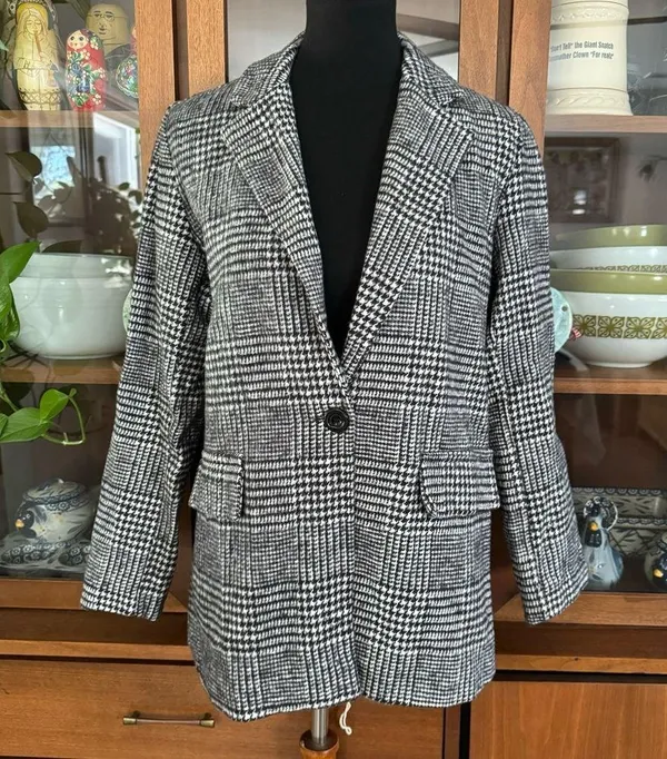 BOOHOO HOUNDSTOOTH CHECK WOOL LOOK BLAZER COAT - Image 4