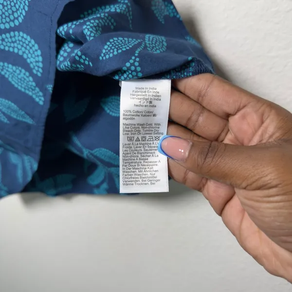 J. Crew Women 100% Cotton Preppy Top‎ XS Blue Leaf Print Ruffle Flutter Sleeve - Image 5