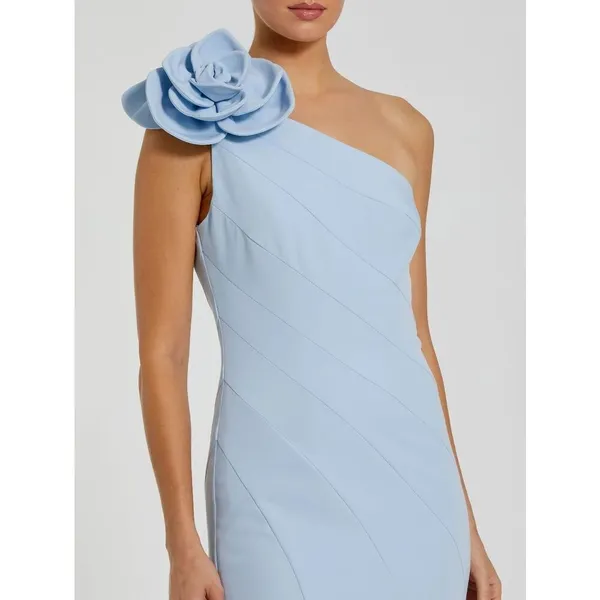 NWOT Mac Duggal 2304 Blue One Shoulder Mermaid Gown With 3D Flower Size 8 - Image 4
