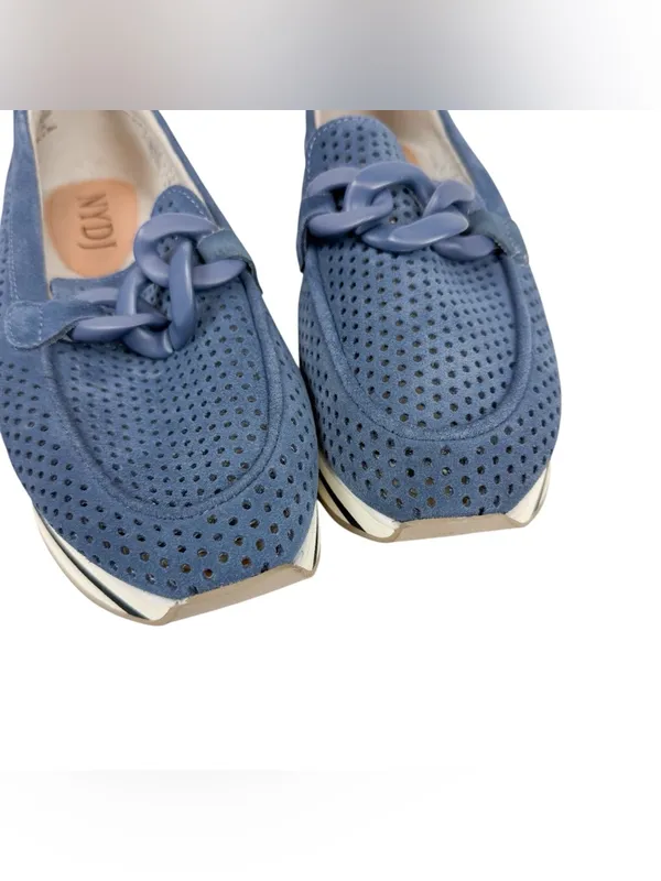 NYDJ Fern‎ Blue Suede Perforated Platform Loafers Chain Size 9 - Image 8