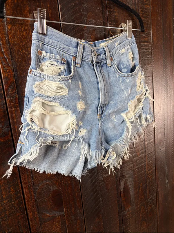 Rag & Bone Distressed Denim Shorts - High-Rise, Hi-low - Image 2