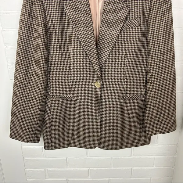 Vintage Chelsea Campbell Petites Brown Houndstooth Wool Blazer Jacket Size 8P - Image 4