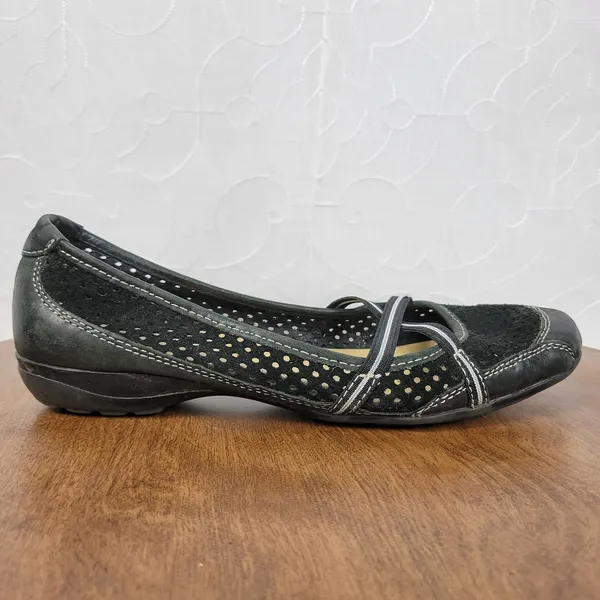 Natural Soul Women's Plantain Flats 9.5 Black Suede Leather Laser Cut Slip On - Image 10