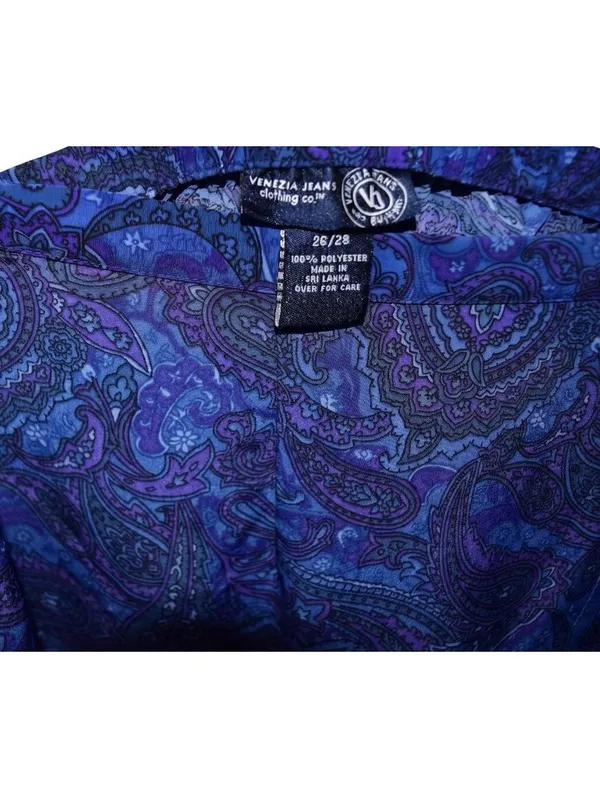 Venezia Jeans Blue Purple Paisley Print Stretch Skirt 90s Vintage Plus Sz 26/28 - Image 4