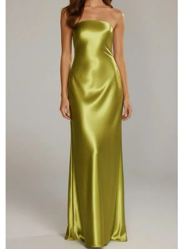 LOVERS + FRIENDS Lucy Open Back Cowl Satin Gown, Chartreuse, XS - Image 3