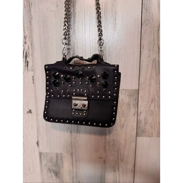 Black Studded Mini Crossbody Bag Chain Strap Punk Rock Studded Purse - Image 2