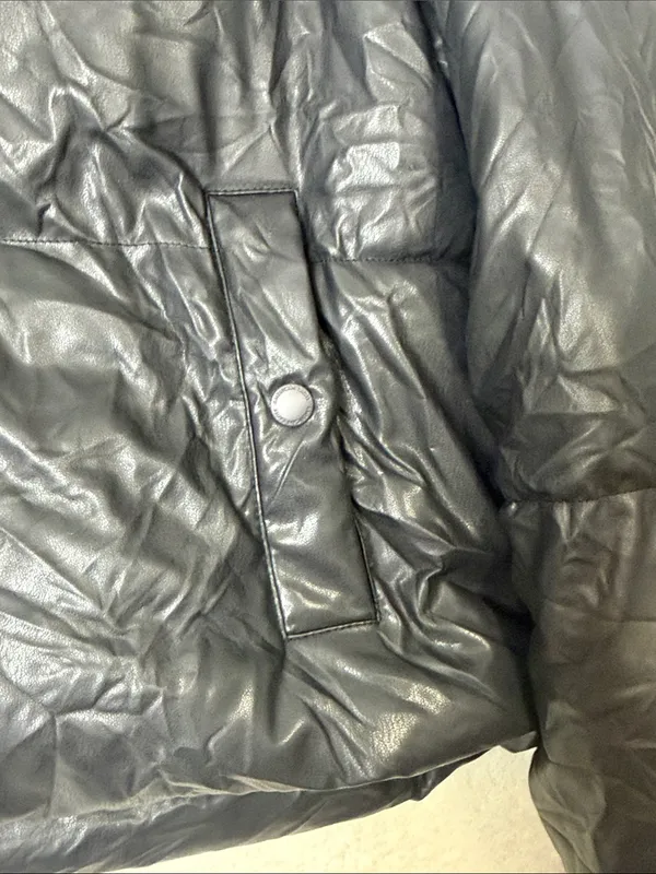 American Eagle AE Chill Puffer Vegan Leather Jacket Coat Zip Button Pockets NWT - Image 7