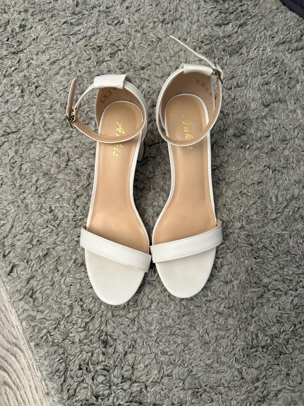 Elegant White Ankle-Strap Block Heels for Women - Image 2