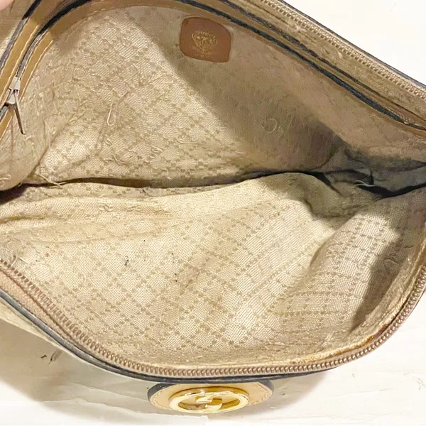 Gucci‎ Vintage GG Fabric Leather Trim Gold Hardware Shoulder Bag Pocketbook - Image 4