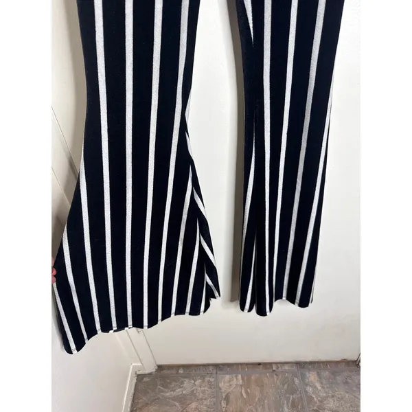 Turquoise Haven Black & White Striped Bell Bottom Flare Pants Boho Western XS - Image 2