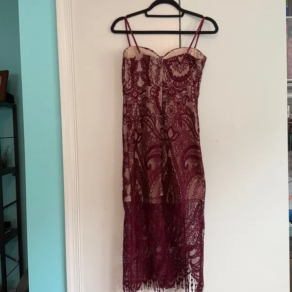 Lulus Burgundy Lace‎ Bustier Midi Dress Maroon Paisley Cocktail Dress Small - Image 4