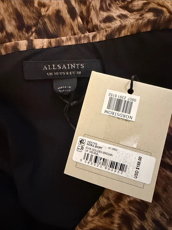 AllSaints Nora Leopard Print Mesh Midi Skirt NWT Size 6 - Image 9