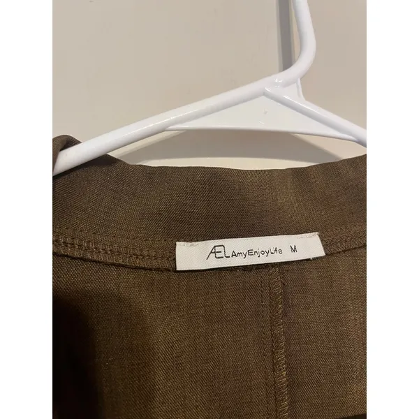 AEL Amy Enjoy Life Peplum Fitted Flared Sleeve Brown Blazer Top Size M - Image 2