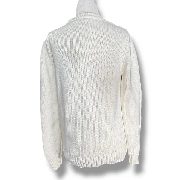 ModCloth White Knit Sweater Multicolor Rainbow Pom Poms Polka Dot Crewneck‎ - Image 4