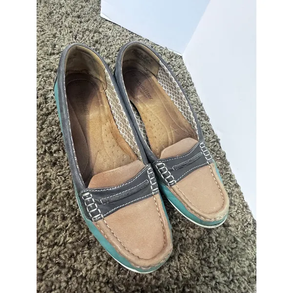Naturalizer Womens 8N Teal Brown Leather Loafers Driving Moccasin Flats - Image 2