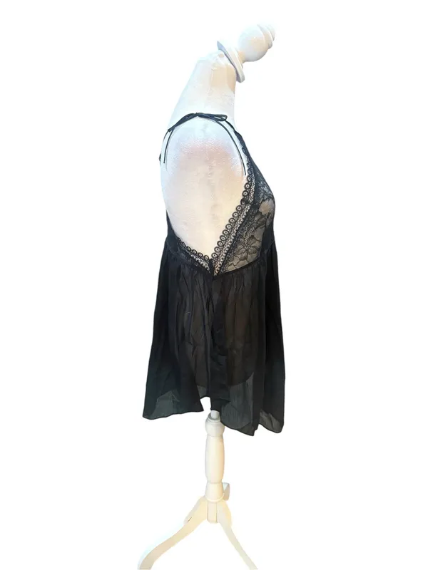 Victorias Secret Black Lace Sheer Lingerie Slip Dress Womens Medium New WO Tags - Image 3