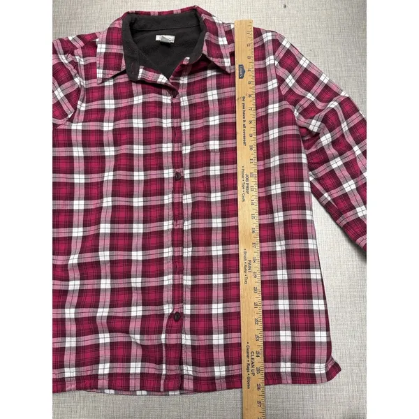 LL Bean Shacket Womens M‎ Plaid Fleece Lined Button Up Flannel Camp Outdoors - Image 4