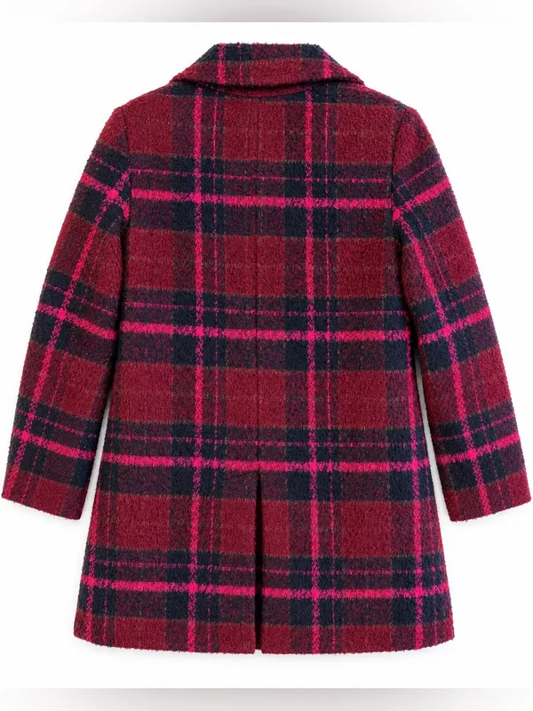 Sam Edelman Women’s S Plaid Double Breasted Boucle Coat Pink Burgundy Navy - Image 3