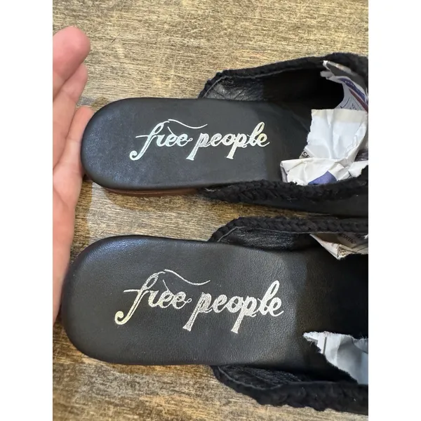 NEW Free People Black Leather San Marino Slip-On Flat Mules Size 37 Embroidered - Image 6